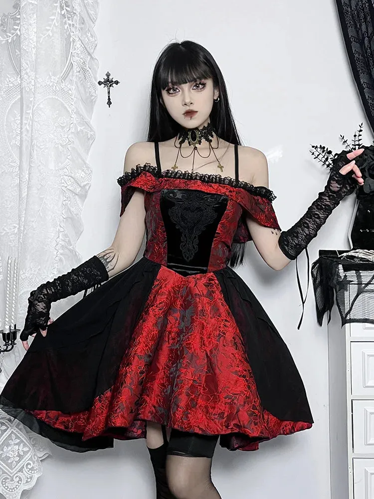 A-Line Trim Floral Medieval Off Lace Shoulder Steampunk Vintage Halloween Gown