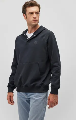 BUTTON PLACKET HOODIE IN BLUE GRAPHITE