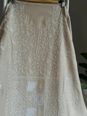 Chikankari Silk Straight Semi Stitched - Beige