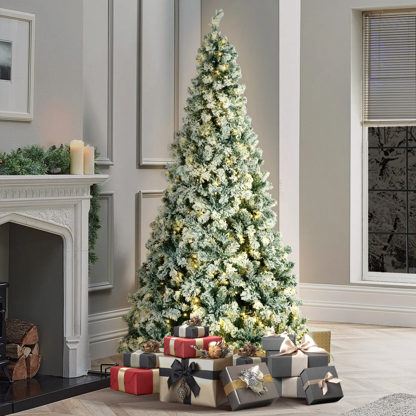 Mazam LED Christmas Tree 1.8M/2.1M/2.4M Xmas Trees White Snow Flocked Decoration