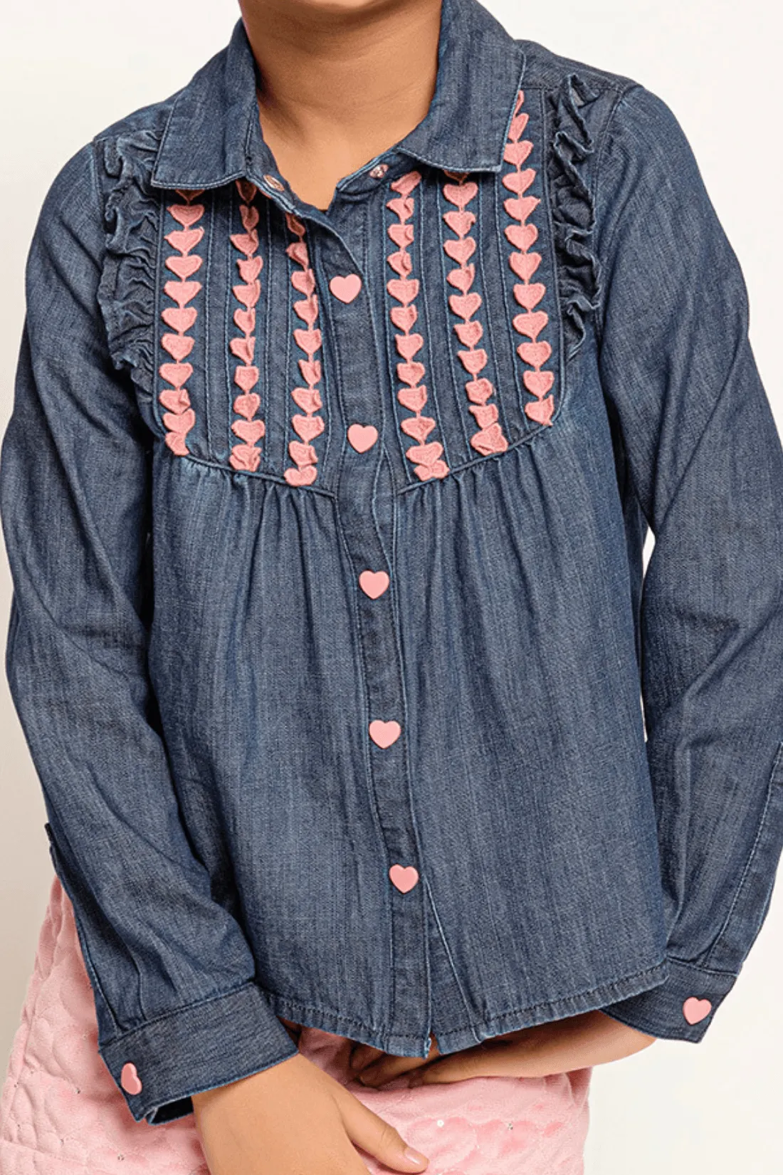 One Friday Varsity Chic Blue Shirt with Pink Hearts for Girls