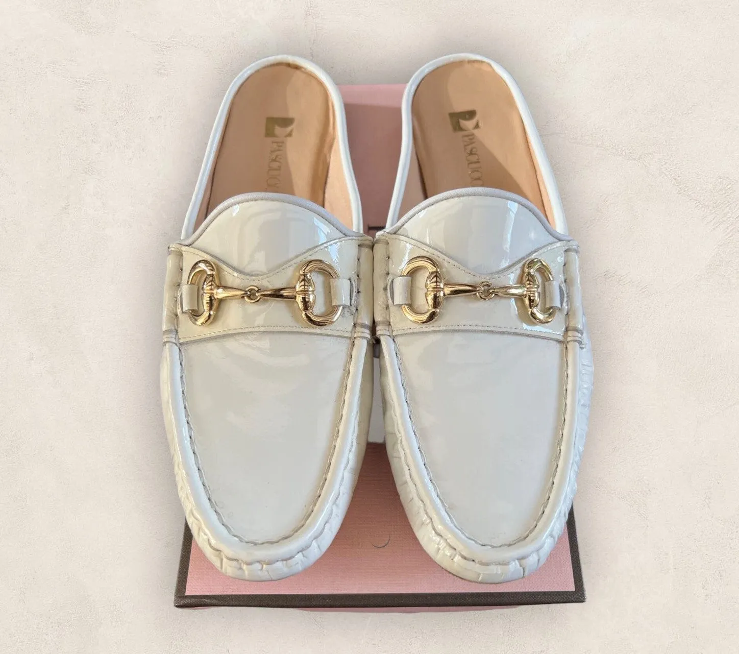 Pascucci Italian Womens White Patent Leather Backless Loafer UK 7  US 9 EU 40