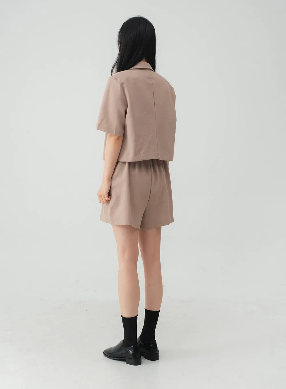 Simple Cropped Blazer Jacket and Shorts Set OY31