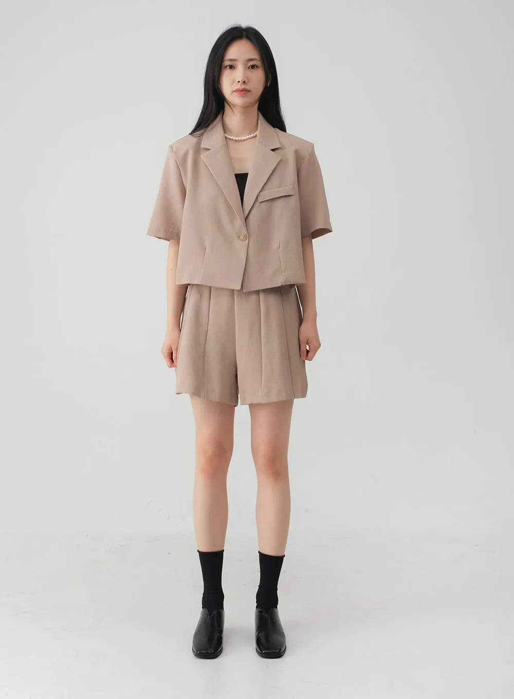 Simple Cropped Blazer Jacket and Shorts Set OY31