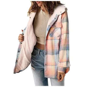 Snap-Up Plaid Shacket with Warm Lining
