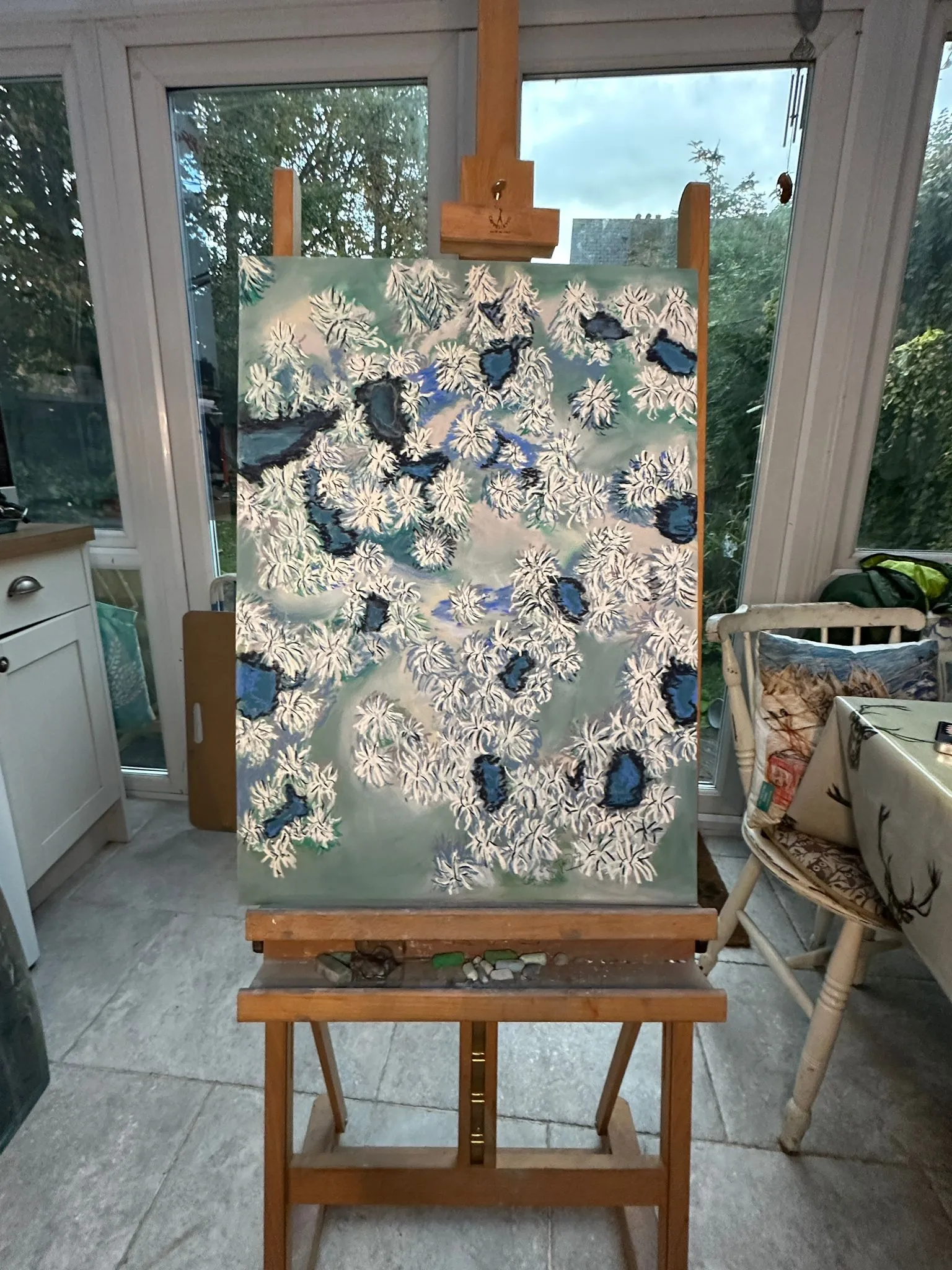 Snowy Pine Trees Seen from Above Painting
