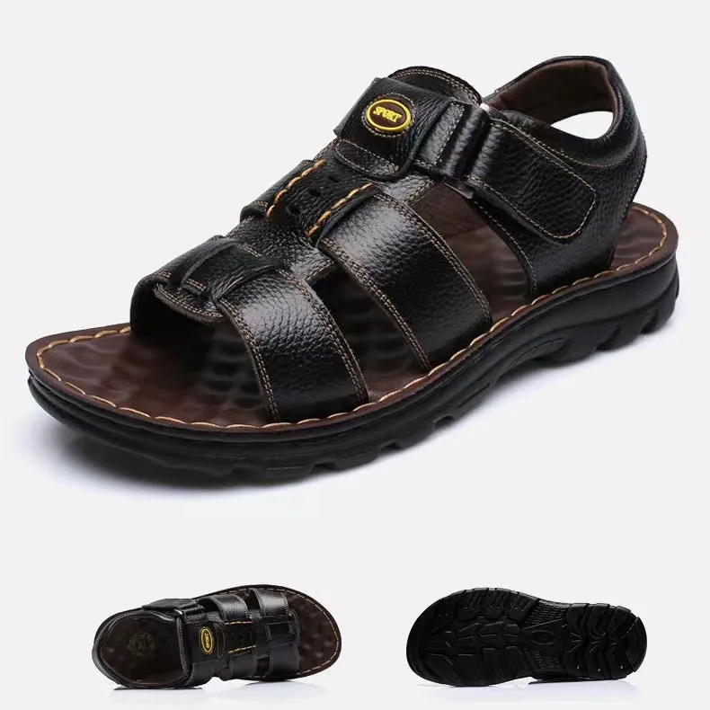 Summer Casual Beach Leather Versatile Velcro Sandals