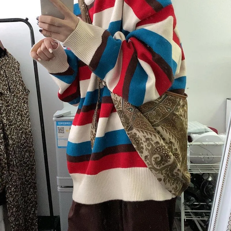 Thick Stripes 90S Round Neck Oversized Sweater