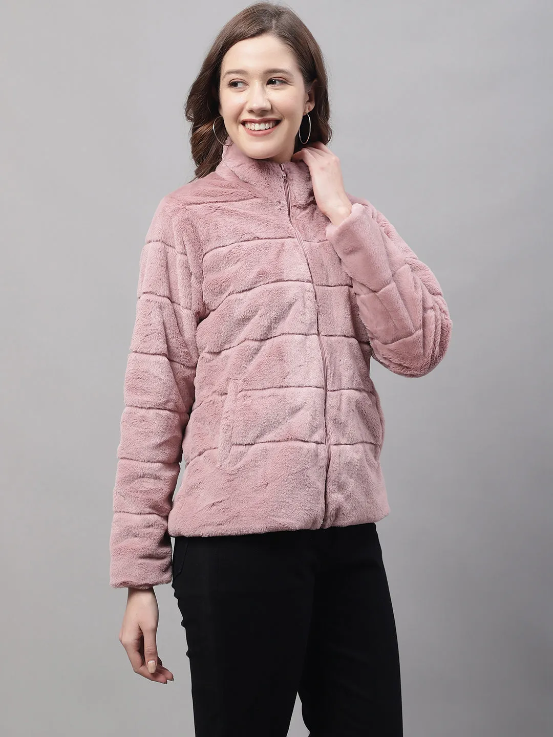 Women's Casual  Pink Soft Faux Fur  Jacket